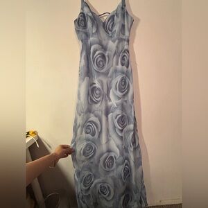 Elegant Blue Rose Print Dress